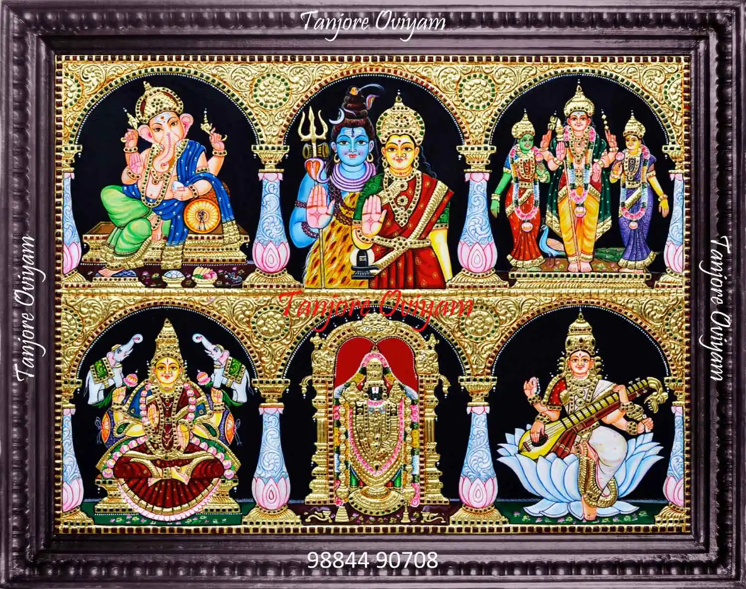 All In One Tanjore Painting Of Multiple Gods | Vinayagar | Shiva Parvati | Murugan | Mahalakshmi | Balaji | Saraswathi